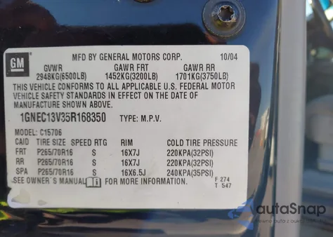 2005 Chevrolet Tahoe Ls from USA, damaged, VIN 1GNEC13V35R168350
